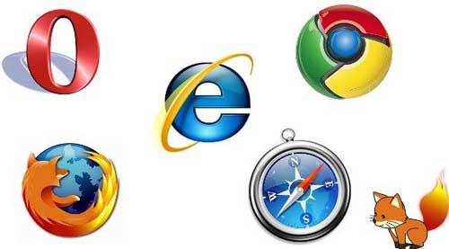 Les logos des principaux navigateurs  - Internet explorer, Firefox, Safari, Chrome et Opera - DR