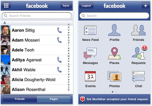 Application facebook pour iPhone